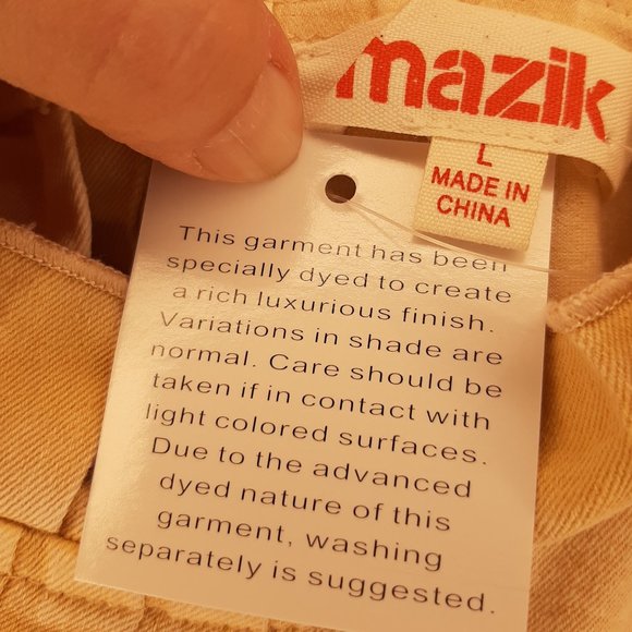 Brand New Boutique MAZIK Distressed Gold Wash Denim Ruffle Top - Picture 7 of 8